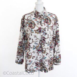 Tianello Shirt Women's M Blouse USA Paisley Art Preppy Office Relaxed Resortwear